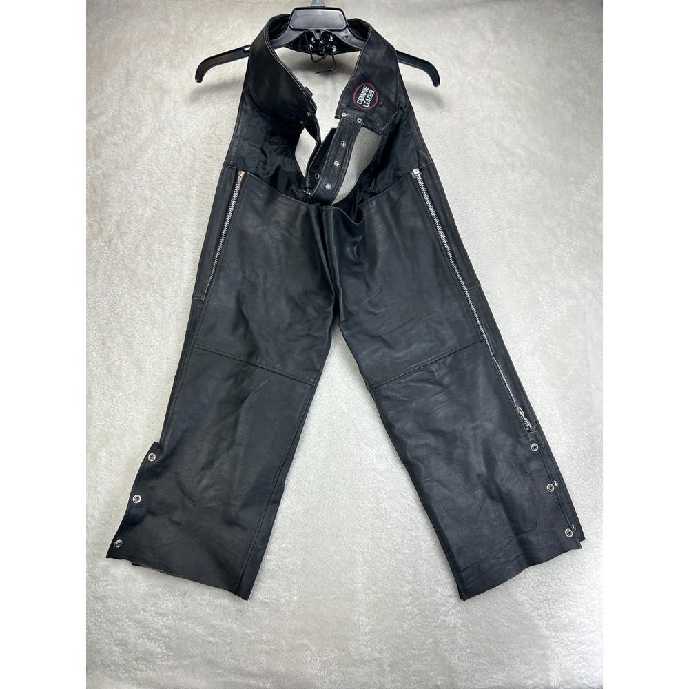 Vintage Genuine Leather Motorcycle Chaps Mens L Black Adjustable Buckle Waist